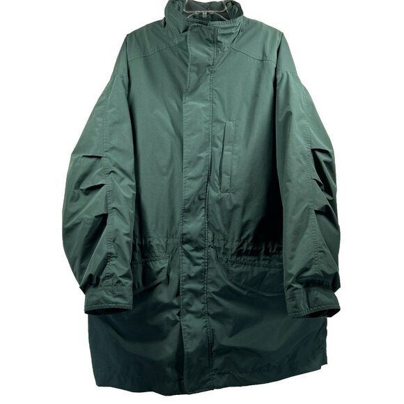 Vintage Eddie Bauer Men' Down Lined Parka Jacket Size L Solid Green Zip Pockets - Picture 2 of 15